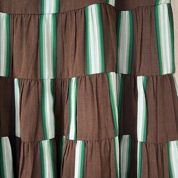 Annelore Striped Brown and Green Tiered  Peasant Low Waist Skirt in Size 2 - Picture 3 of 13